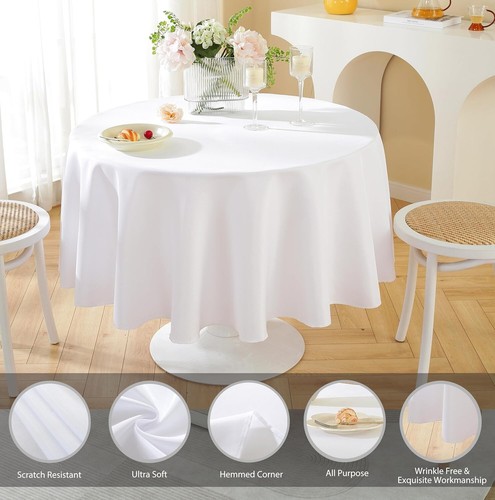 Craft And Party Premium Polyester Tischdecke - 120" Runde Weiße Tischdecke - Bild 6 von 6