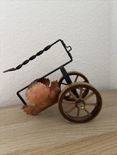 Stary uchwyt na butelkę wina z kutego żelaza miedź i drewno vintage antyczny