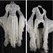 Renaissance Womens Cosplay Tail Pleated Lace Medieval Gown Dress Gothic Vintage