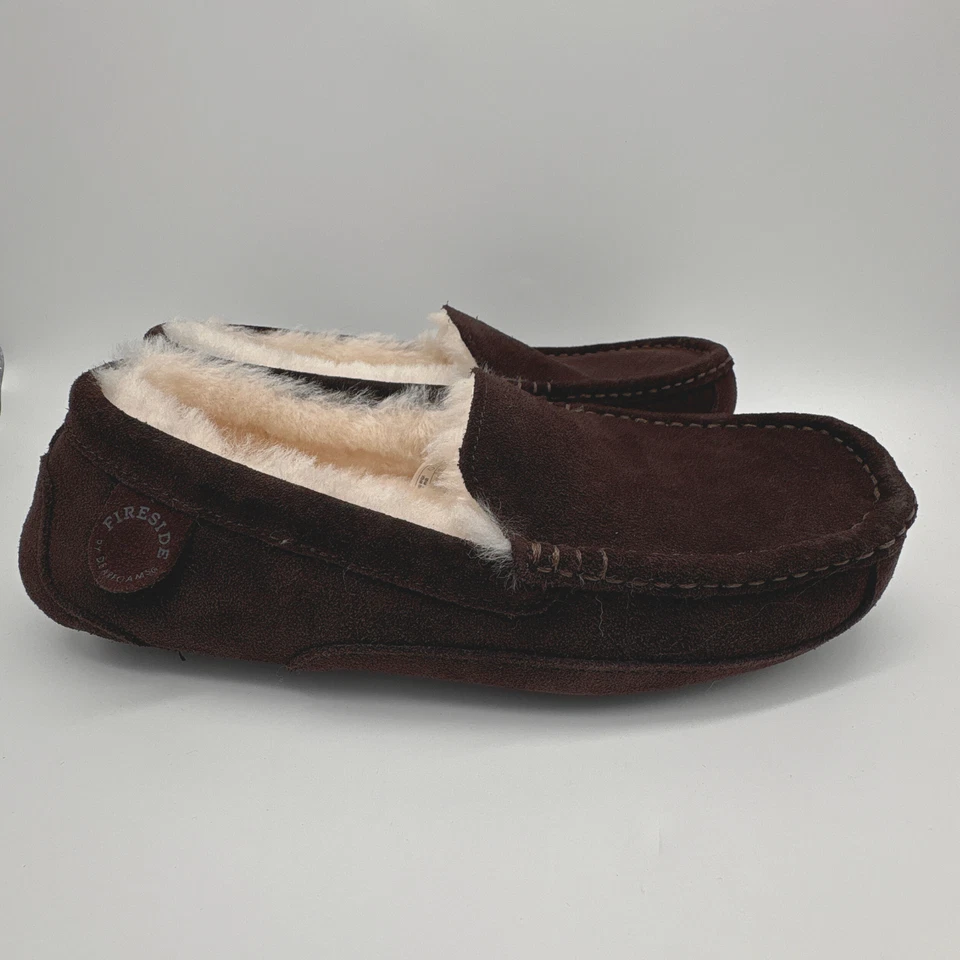 Женские замшевые мокасины тапочки Dearfoams Fireside Mel 8 цвет коричневый стриженный мех - Изображение 3 из 4