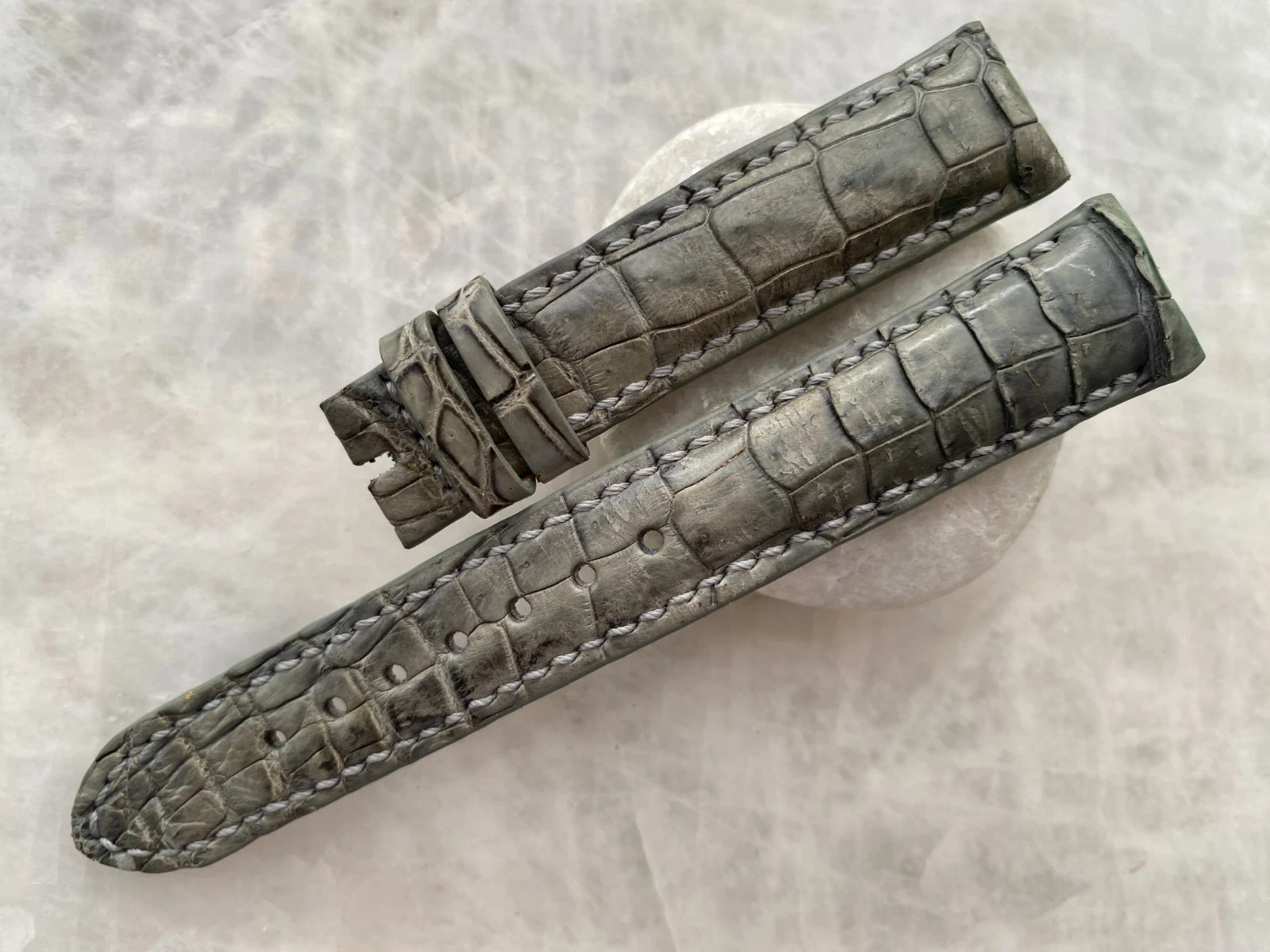 18mm/16mm Gray Alligator Crocodile Print Leather Watch Strap Band