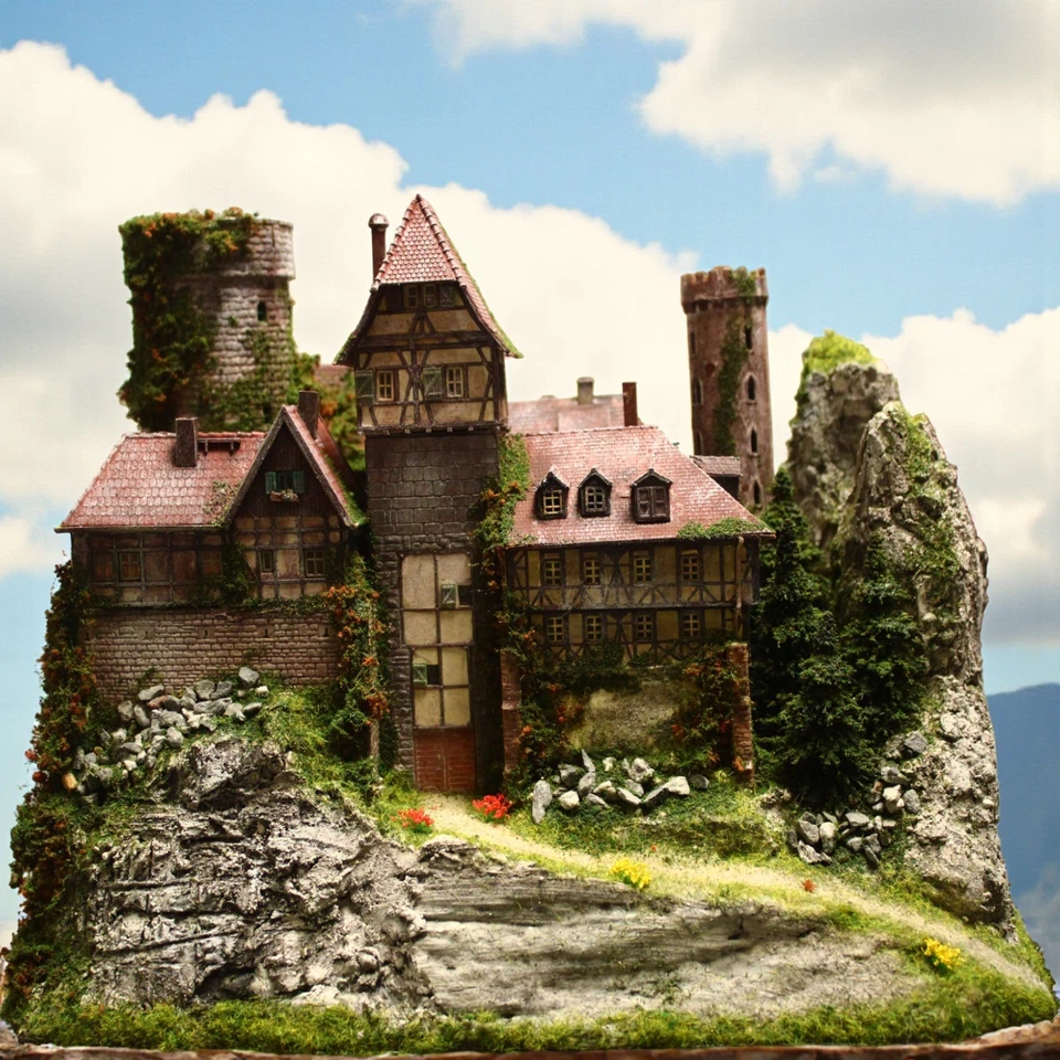 Diorama Burg HIRSCHENBERG H0 Hintergrund Berg Granit Felsen patiniert begrünt - Bild 2 von 4