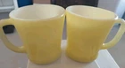 Vtg Anchor Hocking Fire King Yellow "D" Handle Milk Glass Mugs Set of 2 USA