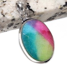 925 Silver Plated Rainbow Solar Quartz Pendant 1.8" Elegant Gift Design AU z854