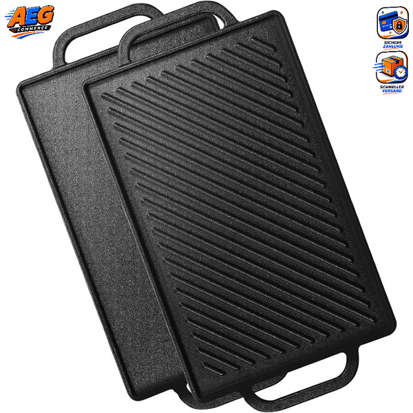 Gusseisen Grillplatte Wende-Grillplatte 33 X 21Cm FüR Ofen Herd Grill 2 In 1-image