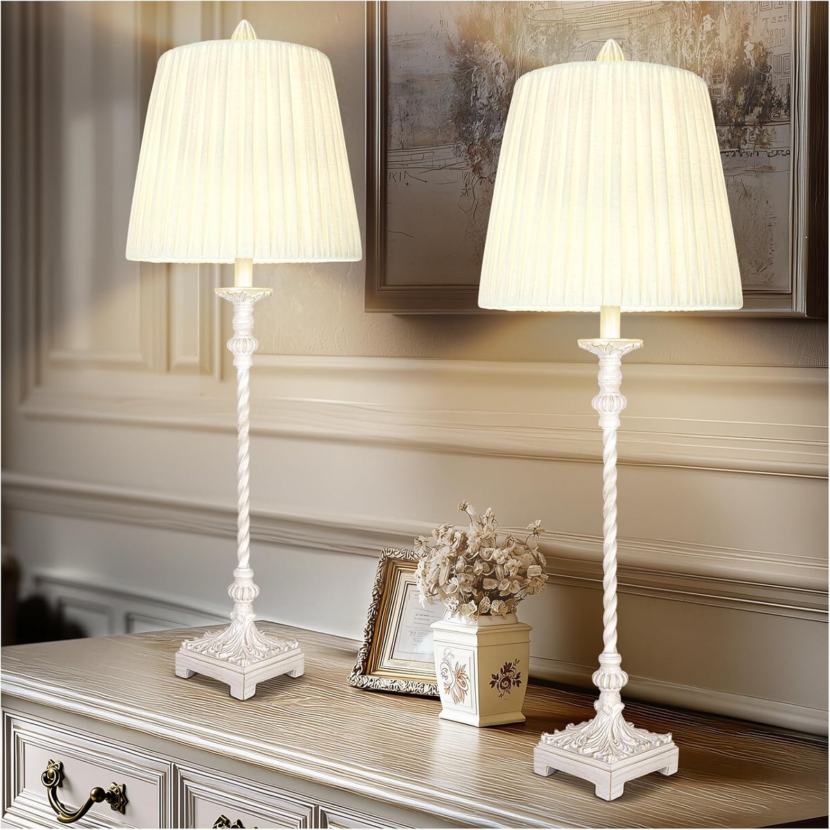 Vintage 33'' Tall Candle Stick Table Lamp Set of 2 with Pleated