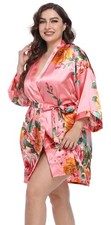 Womens Plus Size Floral Silky Robes Bride Bridesmaid Short Satin Bathrobe Kim...