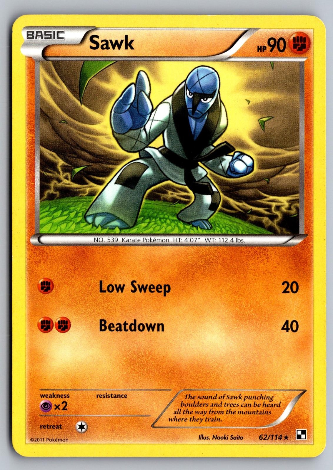 Sawk 62/114 Rare Black & White Pokemon Lightly Played