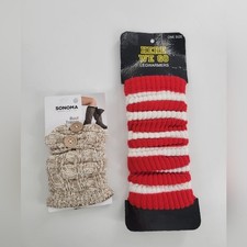 Sonoma Boot Toppers  Here We Go Leg Warmers Red White Stripe Cozy Knit
