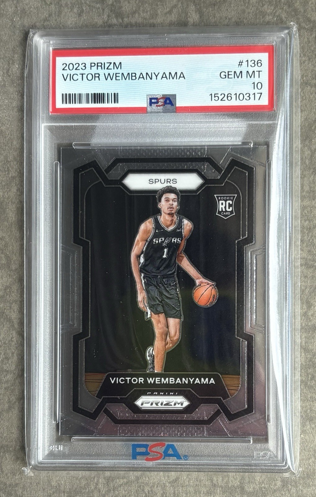 💎2023 PANINI PRIZM 136 VICTOR WEMBANYAMA ROOKIE CARD RC PSA 10 GEM MINT SPURS💎