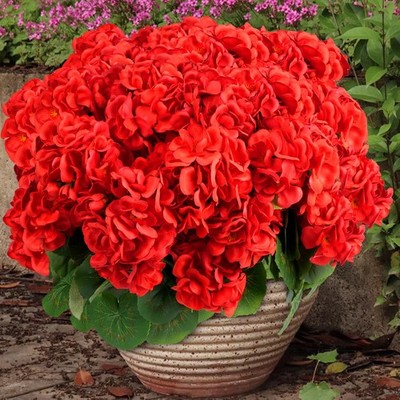 6 Bundles Artificial Flowers for Outdoors, Faux Geraniums Realistic Red 