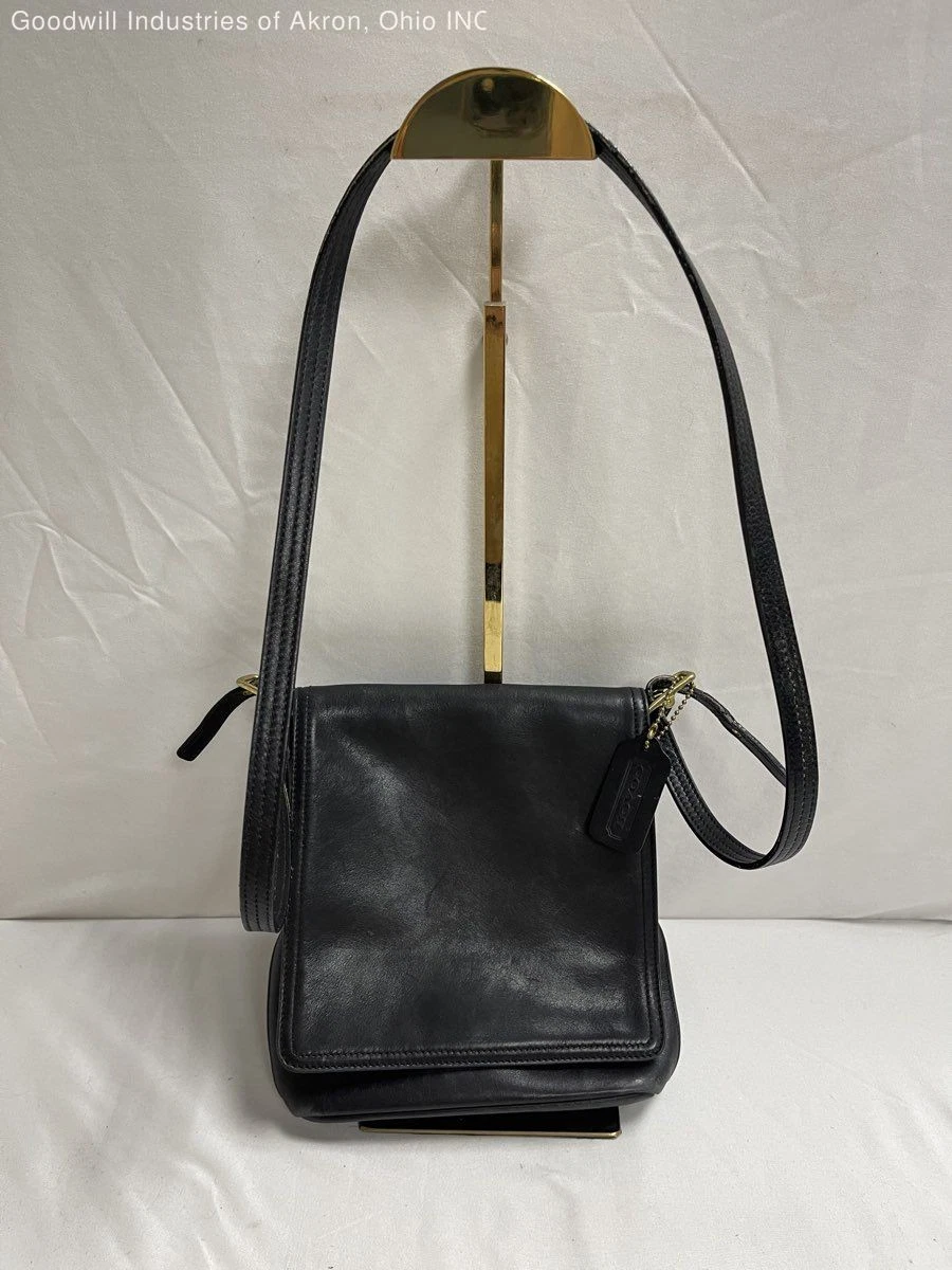 バッグ COACH Vintage Leather Black Shoulder Bag COACH Vintage Black Leather Large Sidepack Saddlebag Crossbody