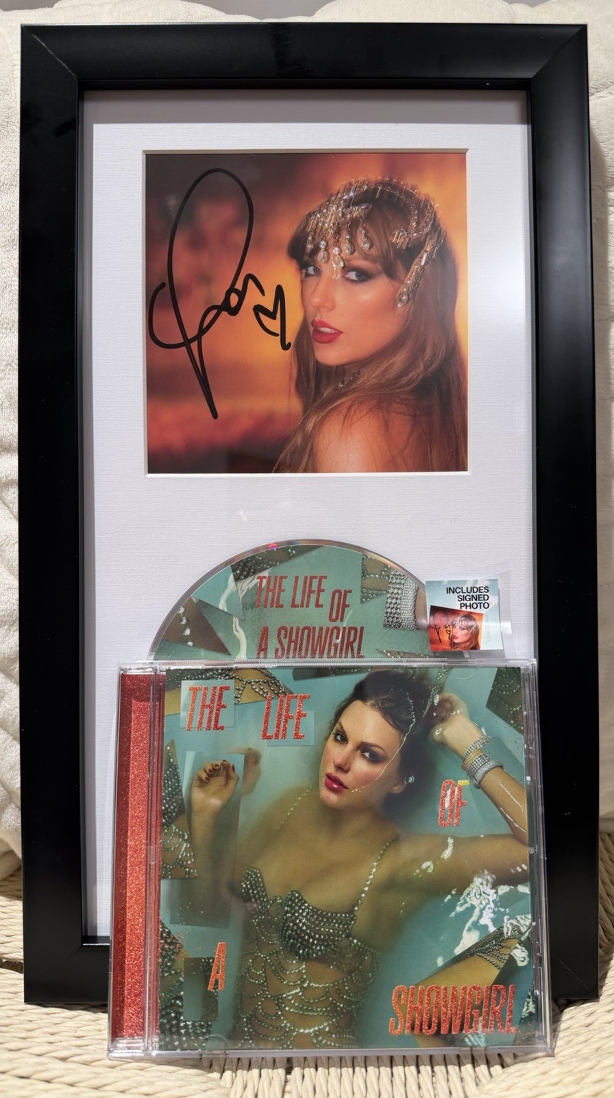 Taylor Swift Hand Signed Autographed Framed CD THE LIFE OF A SHOWGIRL PHOTO 1