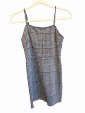 Forever 21 Women’s Bodycon Mini Dress Black/Brown Plaid Adjustable Straps Size M