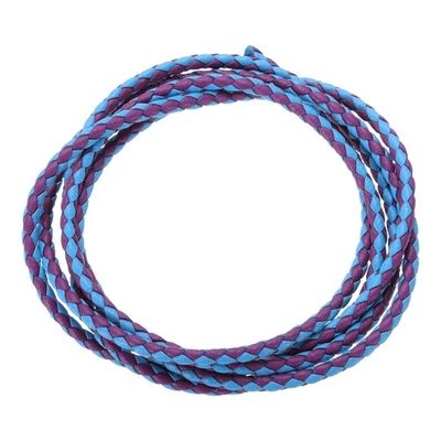 Cordons en cuir tressé, bracelet rond en cuir, colliers (3 mm, 1 yard, bleu/violet) - Photo 1/4