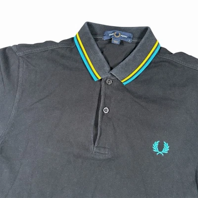 Fred Perry Polo Shirt Black Yellow Sz S M3600 Slim Fit Pique Twin Tipped - Image 1 of 4