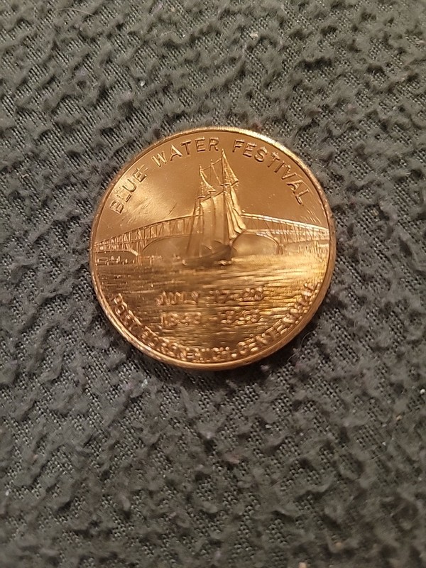 1949 brass token from the Port Huron, Michigan Centennial,Blue Water Festival.