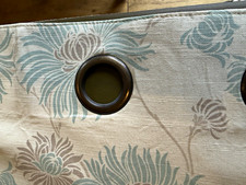 Cream/Blue Floral Polyester Eyelet Lined Light Filtering Curtains each 126x50in