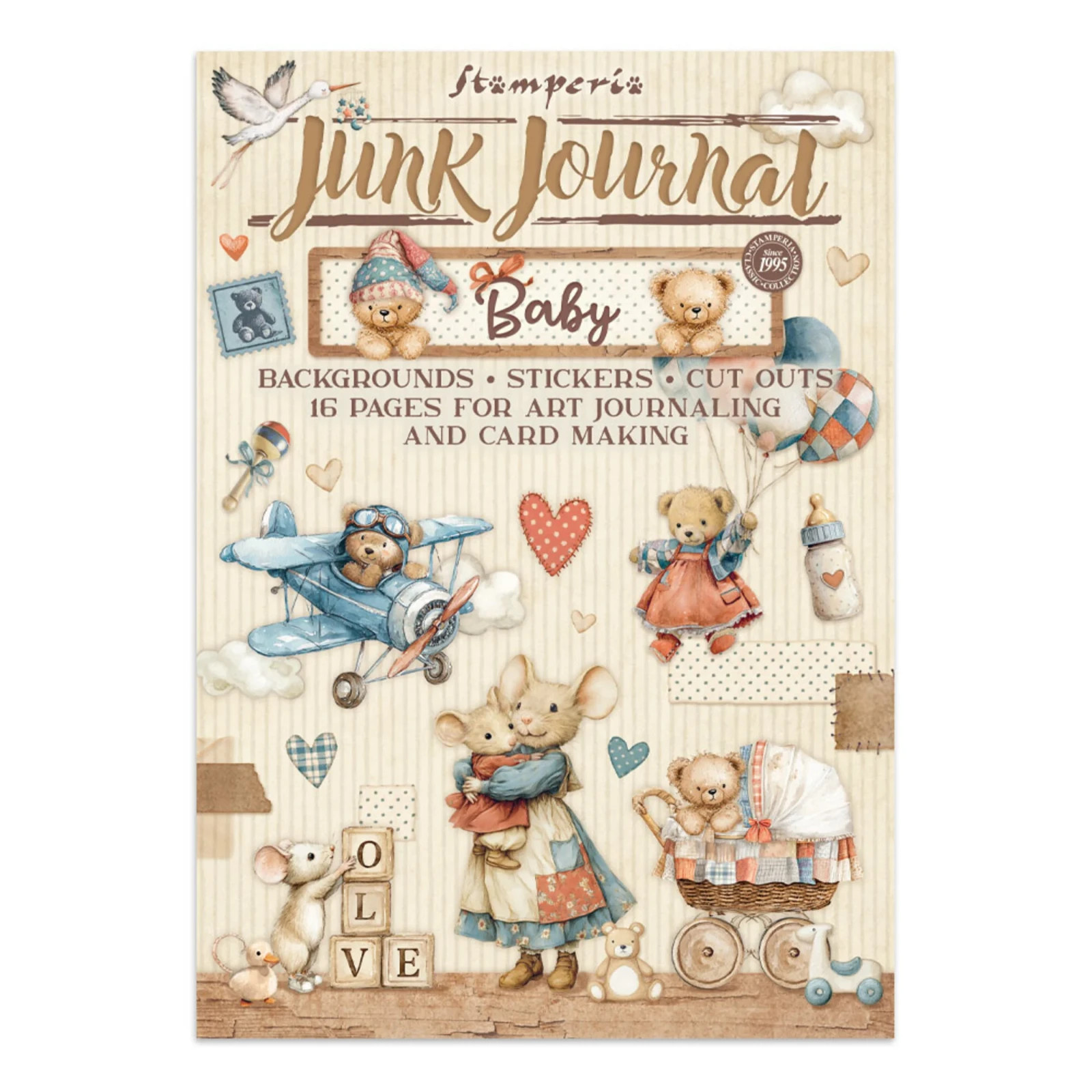 Stamperia Junk Journal Backgrounds, Stickers Cuts Outs Baby