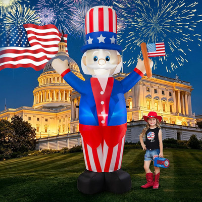 6FT Inflatable 4Th of July Decorations Outdoor, Patriotic Uncle Sam Holding Amer