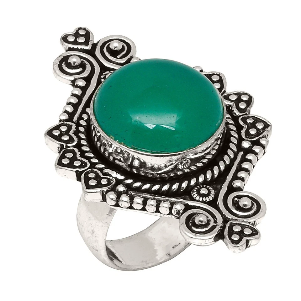 Joyería de plata hecha a mano de piedras preciosas de ónix verde "6,75" - Imagen 2 de 4