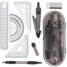 Math Geometry Kit Set 8 Pieces Student Supplies with Shatterproof Storage Box...