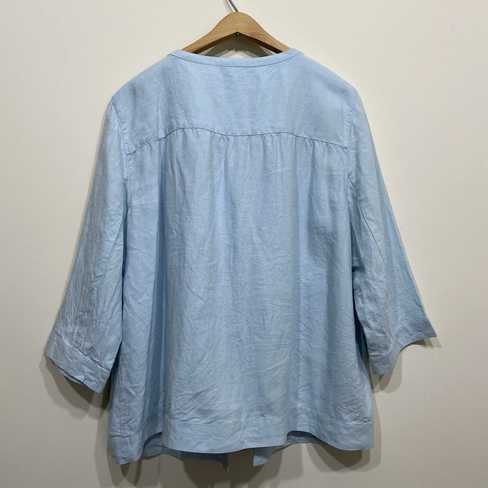 J Jill Womens 100% Linen Tie Front Topper Jacket Size Large Blue Coastal Beachy - Image 3 of 4