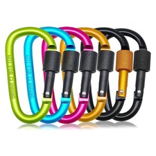 6 Pack Small Locking Carabiner, 3 Inch Aluminum D-Shape Snap Hook with Screw