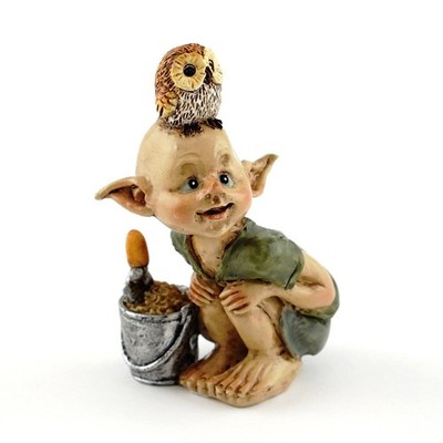 Miniature Fairy Terrarium Garden Pixie Statue Shovel Bucket Small Tan Silver