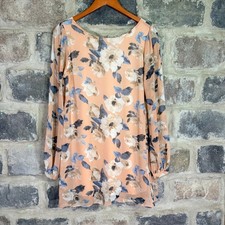 Lulus Peach Floral Boat Neck Long Sleeve Shift Mini Dress N50915C Women's Medium