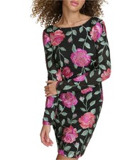 SIENA Womens Embroidered Floral Mesh Bodycon Dress