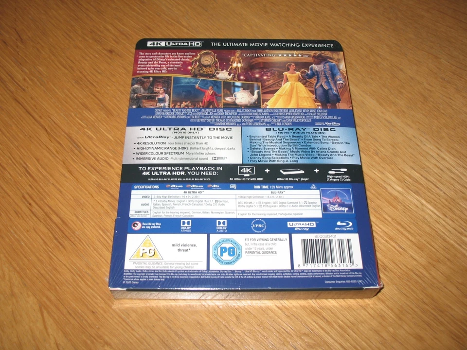 DISNEY BEAUTY AND THE BEAST  4K UHD AND BLU RAY STEELBOOK UK EXCLUSIVE SEALED - Image 2 of 4