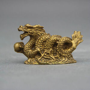 FengShui Chinese Folk Bronze Copper Stand Year Zodiac Dragon Statue Sculpture