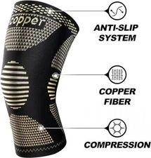 2 Pack Copper Knee Braces for Women Men，for Knee Pain Joint Pain Relief Running