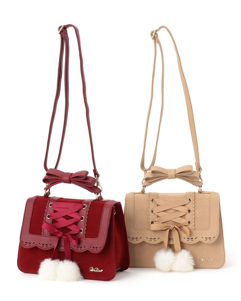 LIZ LISA Burgundy Lace-Up Bow Top Handle Backpack with White Pom Poms 1e2ffb310b584b70bf3bf7d4ae68b1  main image 4
