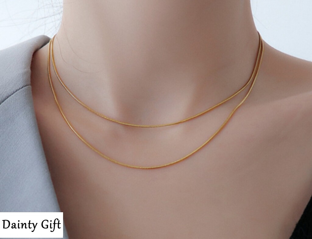 Women Girl Titanium Stainless Steel 1mm Snake Chain Double Chain