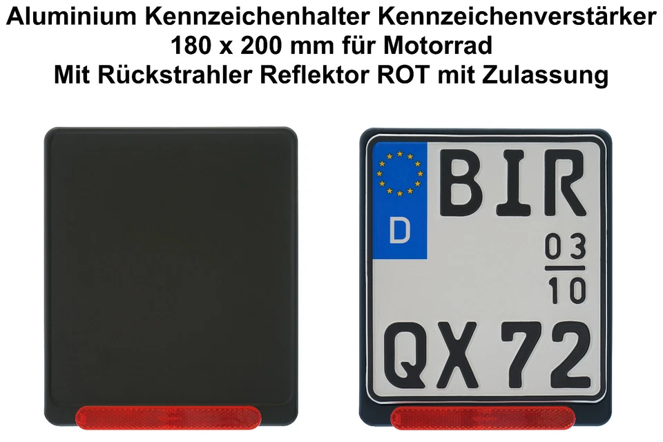 Soporte matrícula amplificador matrícula moto 180x200 NEGRO con reflector Foto 2 de 3