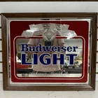VTG Budweiser Light Beer Mirror 18x22 Bud Anheuser Busch 80’s Framed Bar Sign BH