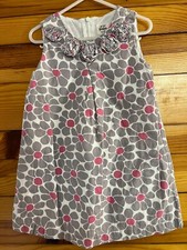 Mini Boden Floral Dress w/3D Flowers Girls White with Gray Pink Size 3-4