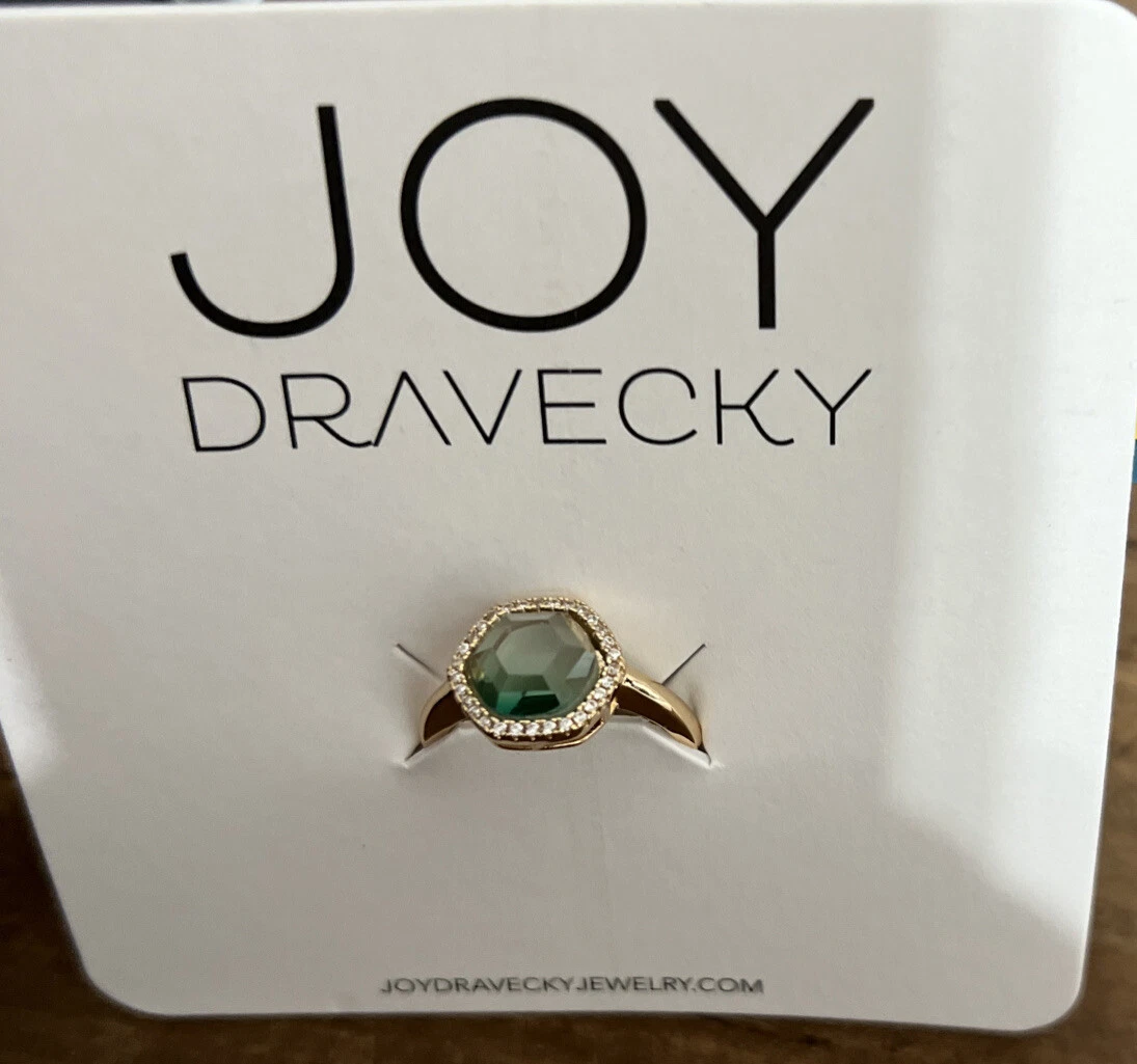 Joy Dravecky Chloe Hexagon Green Stone Gold Plated Adjustable Ring