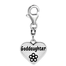 Clip on Goddaughter Heart Charm Pendant for European Jewelry w/ Lobster Clasp