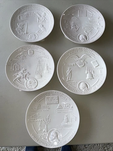 Set of 5 Frankoma Pottery Plates Commemorative Bicentennial  1972-76