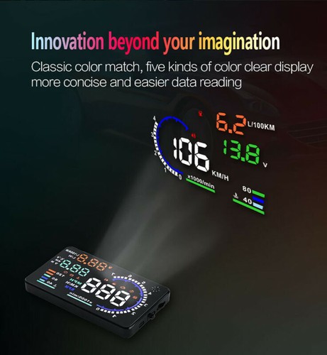 Car HUD OBD2 Oil Water Temp Gauge Speed Alarm Head UP Display Projection A8 - Picture 6 of 12