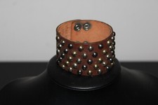 Bracciale pelle marrone borchie bronzo, argento e canna di fucile Made in Italy