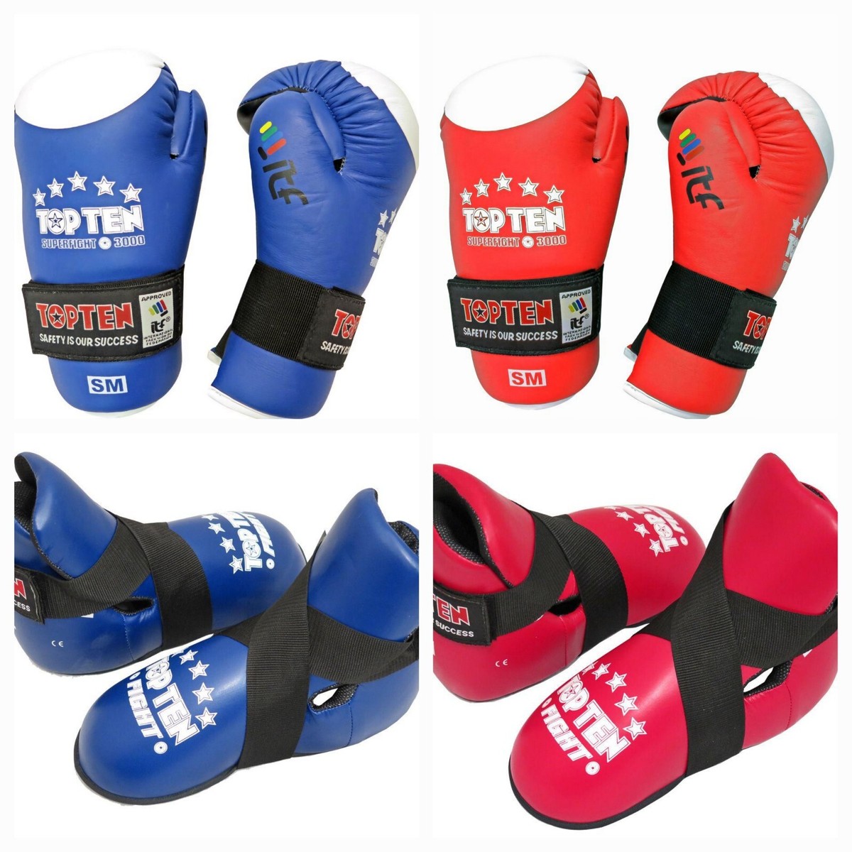 TOPTEN ITF SET RED Blue Superfight LEATHER Gloves FIGHT
