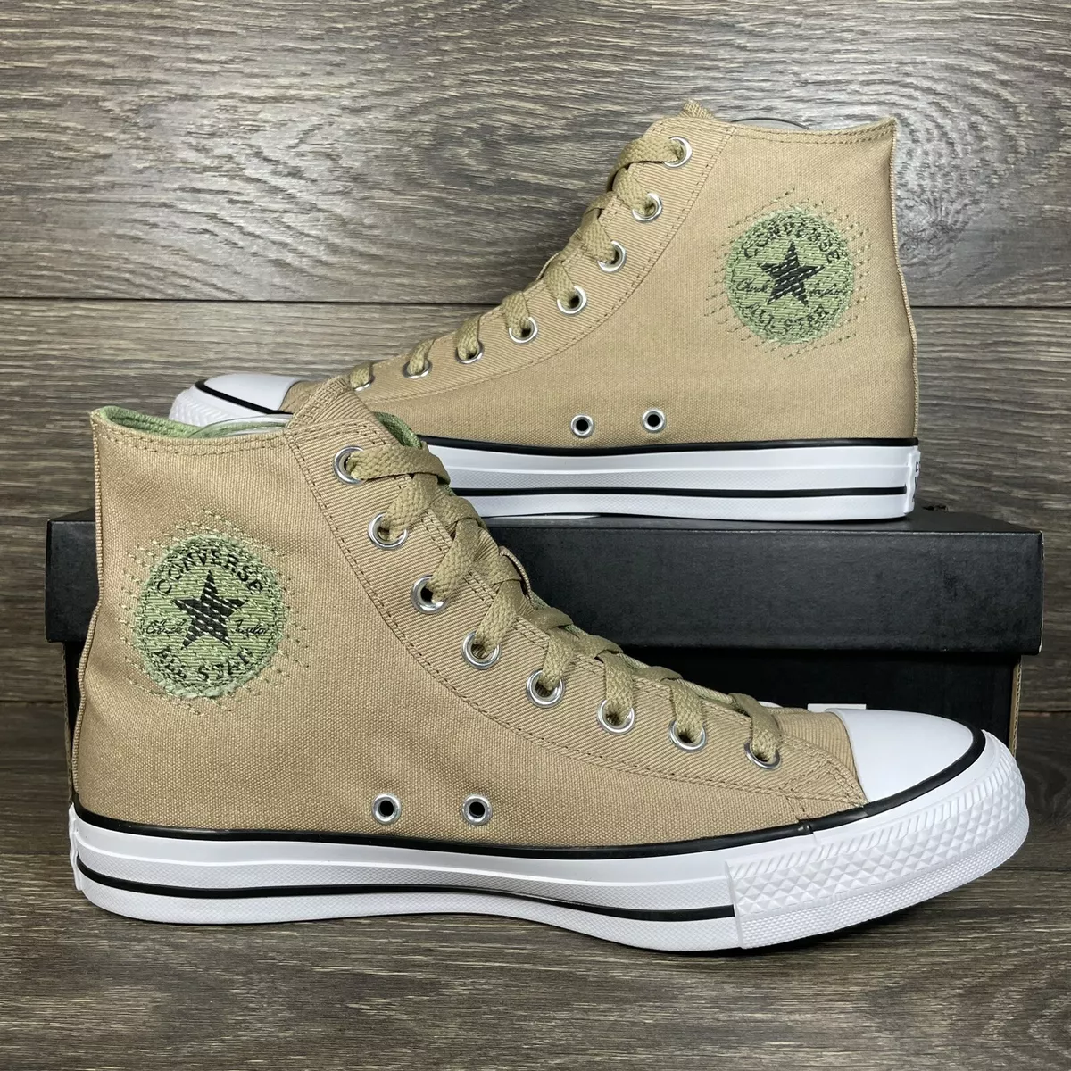 Converse Men's Chuck Taylor All Star Hi Stitched Patch Khaki Shoes Sneakers  New