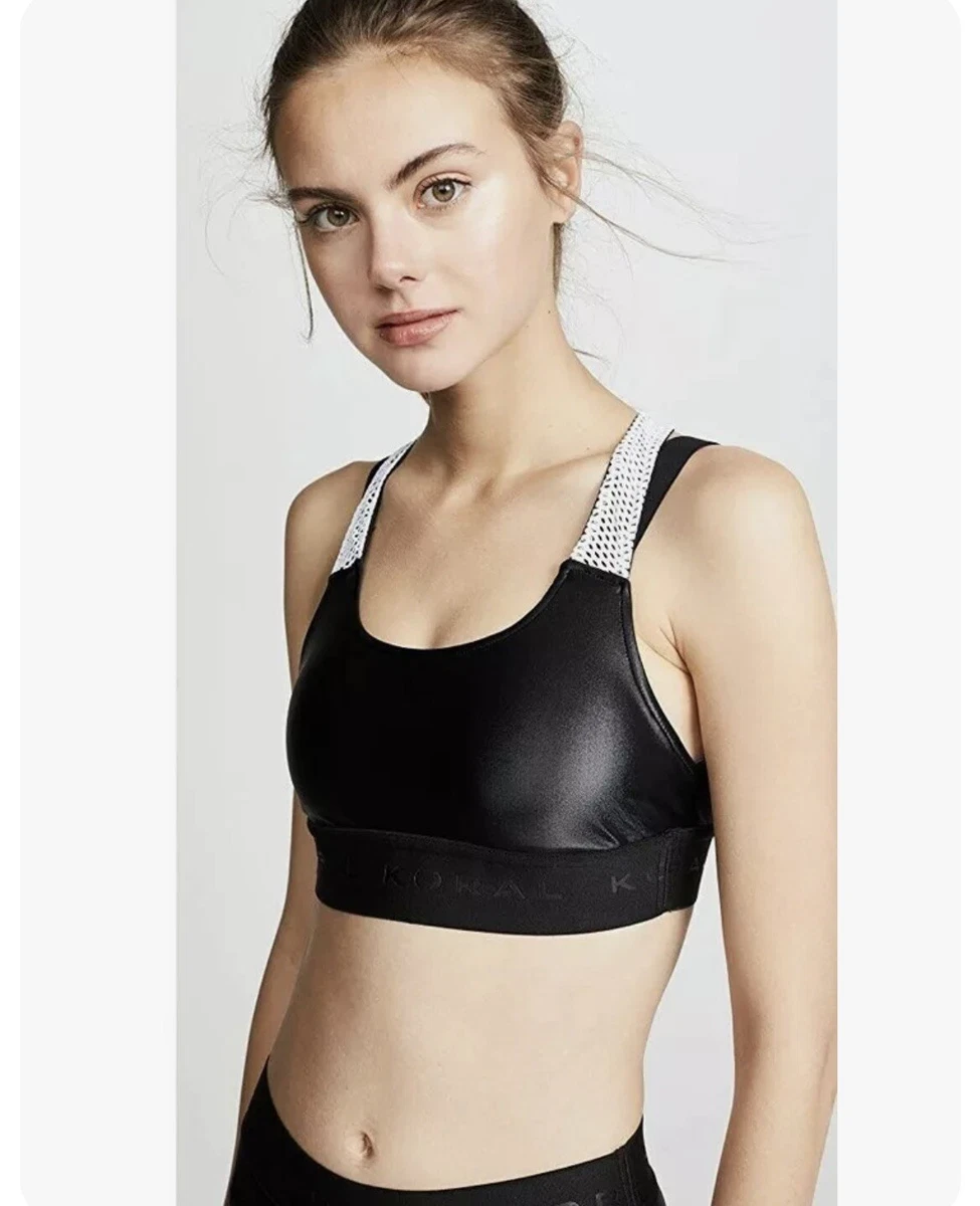 Koral Forte Black White Racerback Contrast Mesh Sports Bra Women's