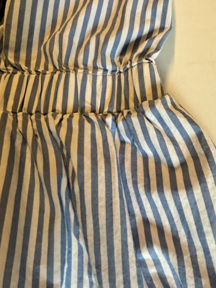 Crewcuts Girls Blue White Stripe Dress Ruffle Pink V Back Size 10 Lined Bottom - Image 2 of 4