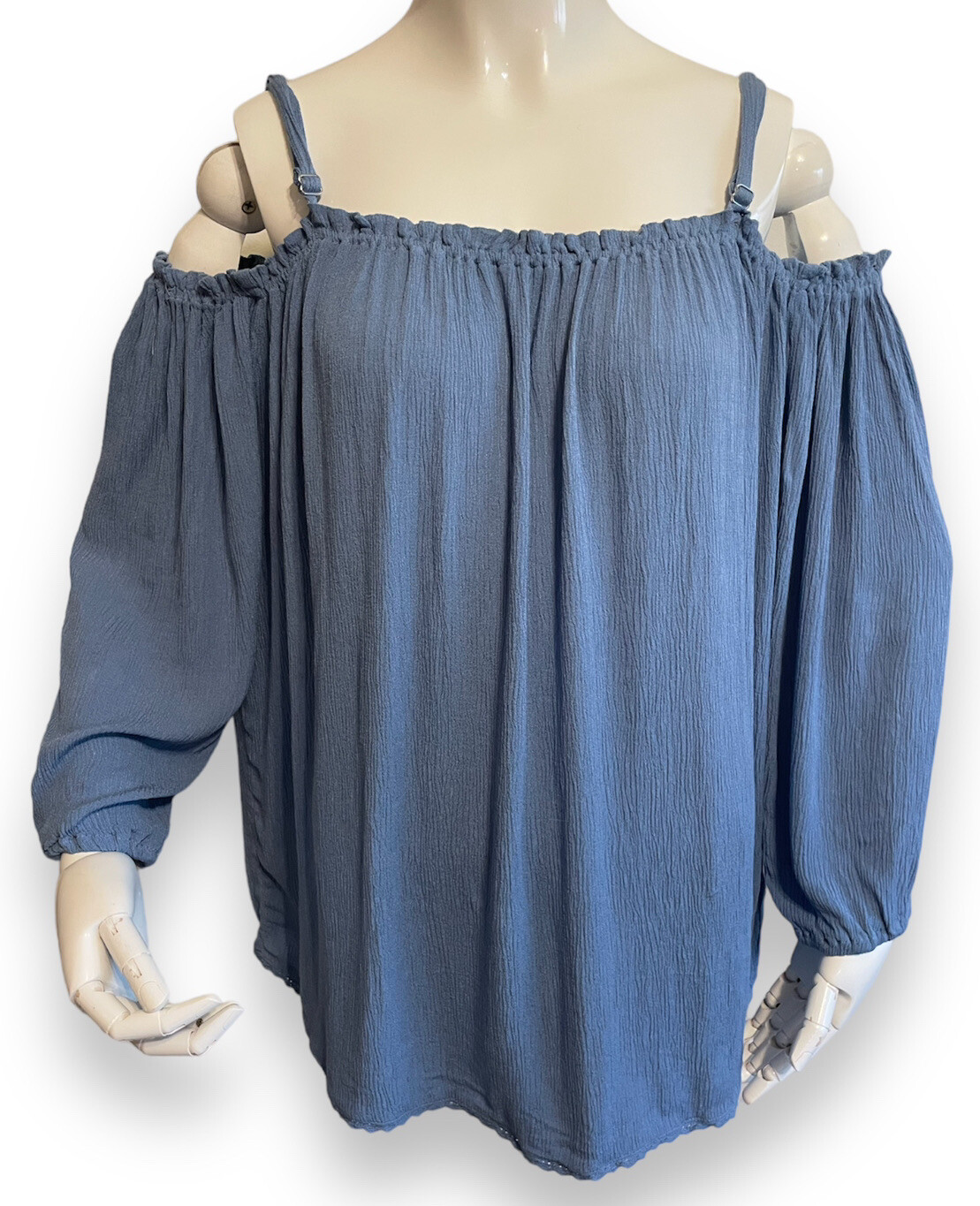 Jeans By Buffalo Top Women Size XL Blue Off Shoulder Regan Spaghetti Straps Lace-image