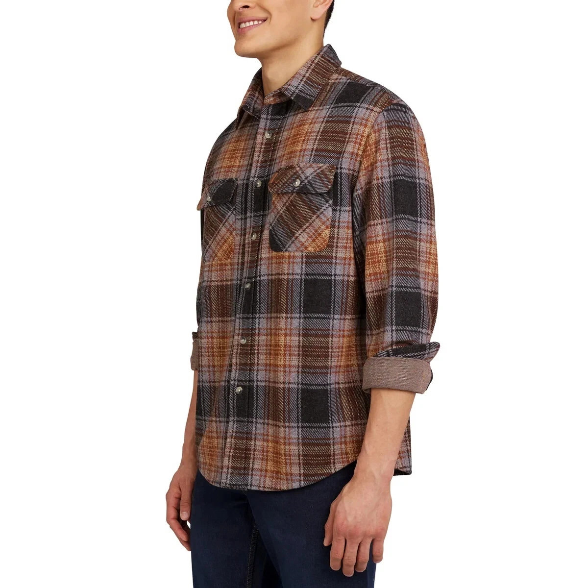Chaps Men’s Knit Flannel Shirt Long Sleeve Plaid Button-Up Midweight Casual NWT